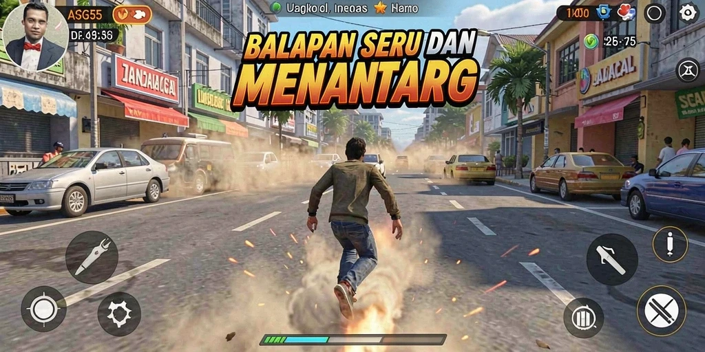 Tampilan gameplay balapan seru dan mendebarkan di ASG55.