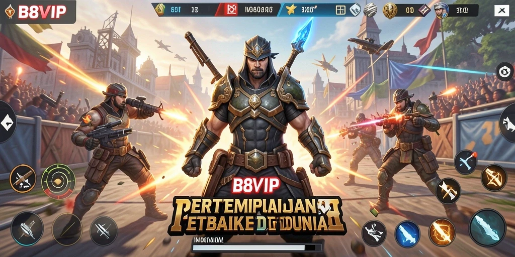Gameplay mendebarkan B8VIP dalam pertempuran Battle Royale.