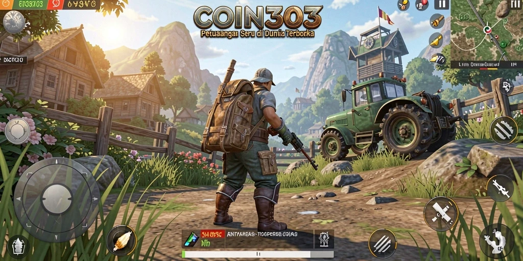 Tampilan gameplay seru dari COIN303 di dunia terbuka.