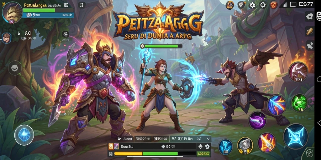 Screenshot gameplay EOS77 yang menunjukkan pertarungan epik di dunia ARPG.