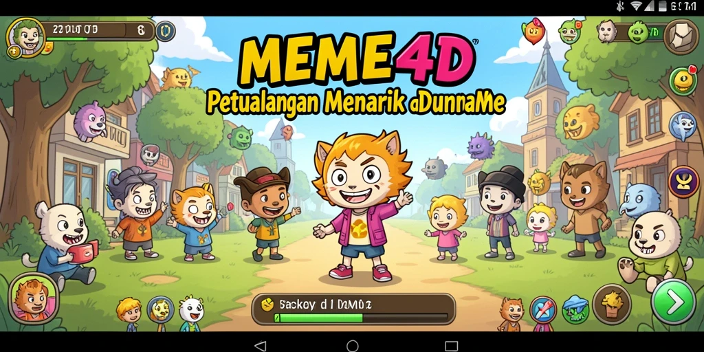 Tampilan gameplay menarik dalam <strong>MEME4D</strong> yang penuh warna dan humor.