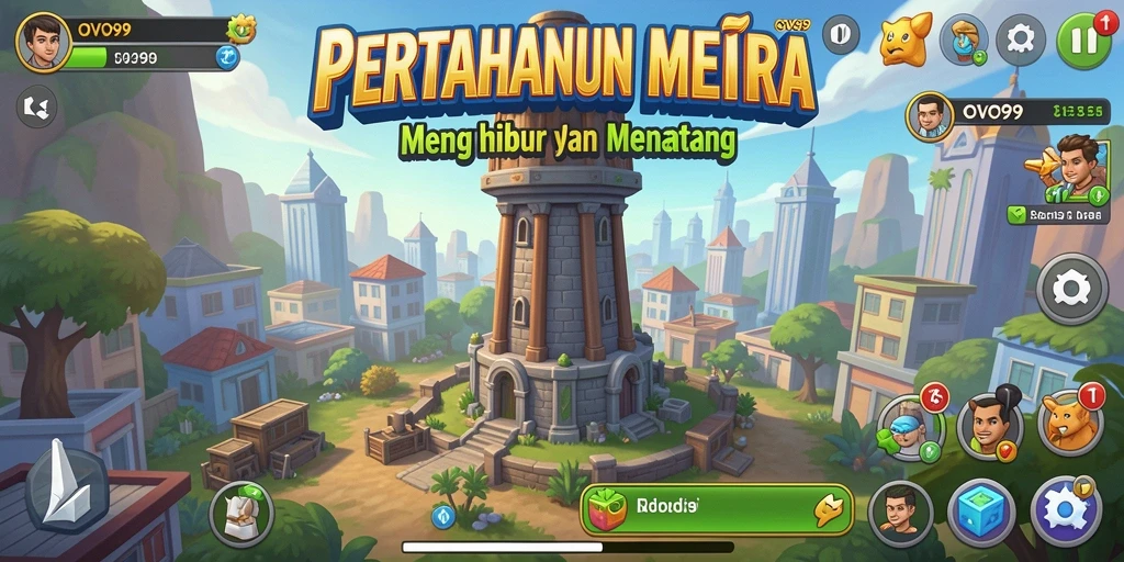 Tangkapan layar gameplay OVO99 menunjukkan aksi menara bertahan yang epik.