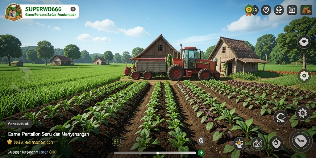 Screenshot SUPERWD666 menampilkan petak ladang yang subur dan hijau.